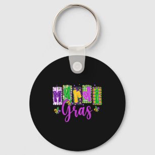 Minimal Mardi Gras Fat Tuesday Preppy Keychain