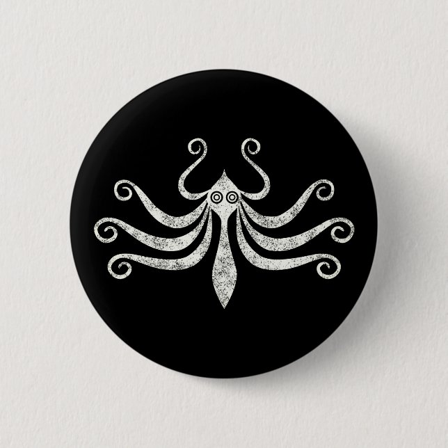 Minimal Marine Style Minoan Octopus (distressed) 2 Inch Round Button (Front)