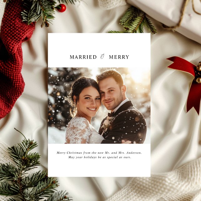 Minimal Married & Merry Christmas Photo Holiday Card (Creator Uploaded)