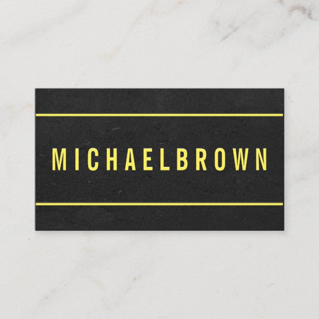 Minimal Masculine Design with Yellow Text on Black Business Card (Front)