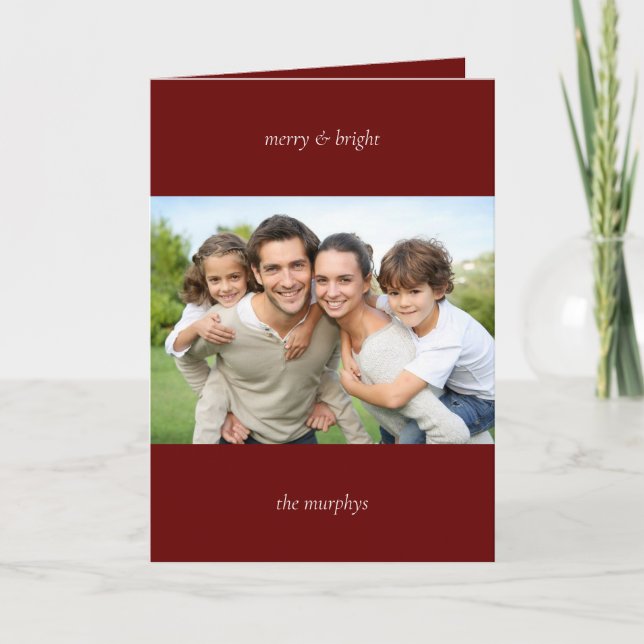 Minimal Merry and Bright Photo Christmas Card (Front)