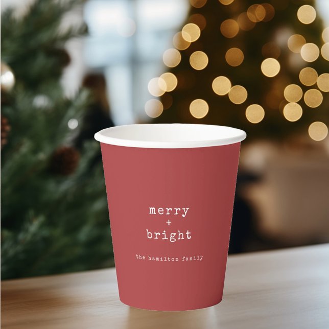 Minimal Merry + Bright Custom Name Holiday Paper Cups (Creator Uploaded)
