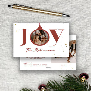Minimal Merry Christmas Family Photo Joy Ornament  Holiday Card