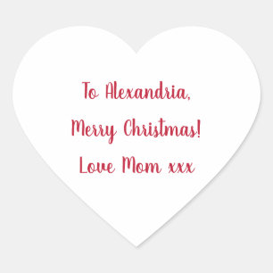 Minimal Merry Christmas from Mom Red and White Heart Sticker