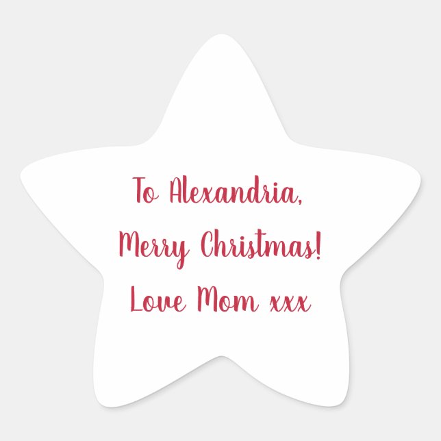 Minimal Merry Christmas from Mom Red and White Star Sticker (Front)