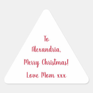Minimal Merry Christmas from Mom Red and White Triangle Sticker