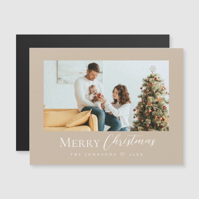 Minimal Merry Christmas Modern Family Photo Taupe  (Front/Back)