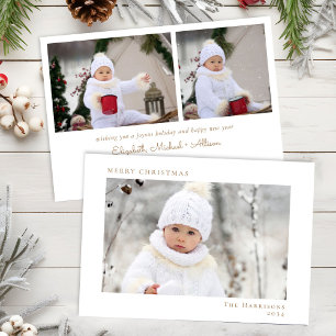 Minimal Merry Christmas Photo White Gold Holiday Card