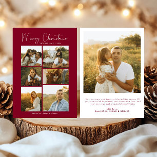 Minimal Merry Christmas Script Family 7 Photos Holiday Card