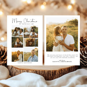 Minimal Merry Christmas Script Family 7 Photos Holiday Card