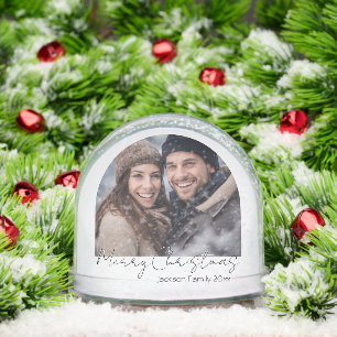 Minimal Merry Christmas Two Family Photo  Snowglobe