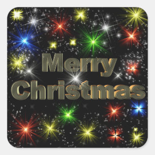 Minimal Merry Christmas Typography Colorful Stars Square Sticker