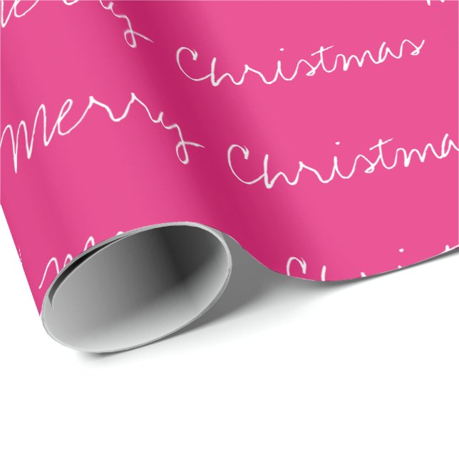 Minimal Merry Christmas typography magenta white Wrapping Paper (Roll Corner)