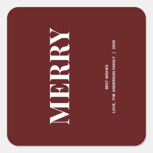 Minimal MERRY Deep Red Holiday Square Sticker