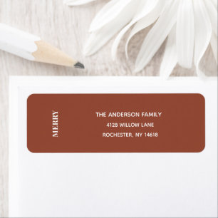 Minimal MERRY Terracotta Holiday Address Label