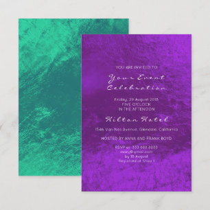 Minimal Metallic Emerald Green Purple Glass Invitation