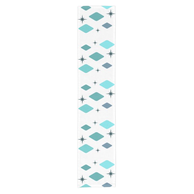 Minimal Mid Mod Diamonds Turquoise Short Table Runner (Front)