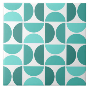 Minimal Midcentury Bowls Art Turquoise Tile