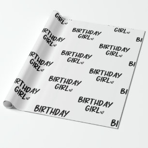 Minimal Minimalist Black White Birthday Girl Wrapping Paper