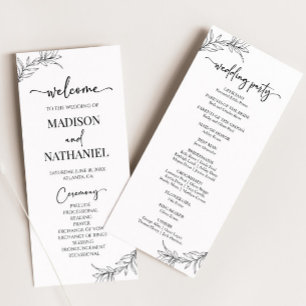 Minimal Minimalist Black White Branch Leaf Wedding Program