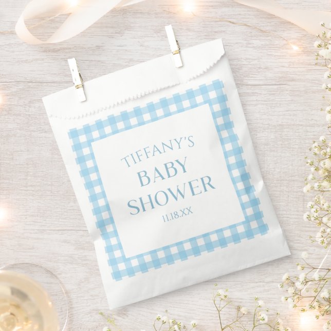 Minimal Minimalist Blue Plaid Baby Shower Favour Bag (Clipped)