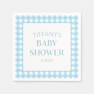 Minimal Minimalist Blue Plaid Baby Shower Napkin