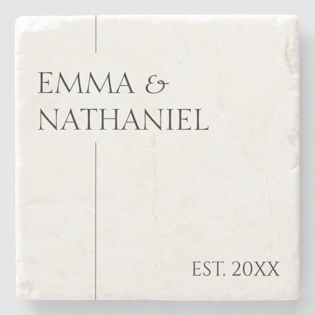 Minimal Minimalist Custom Names Wedding Gift Stone Coaster (Front)