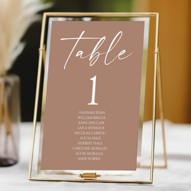 Minimal Minimalist Elegant Mocha Mousse Wedding Table Number (Creator Uploaded)