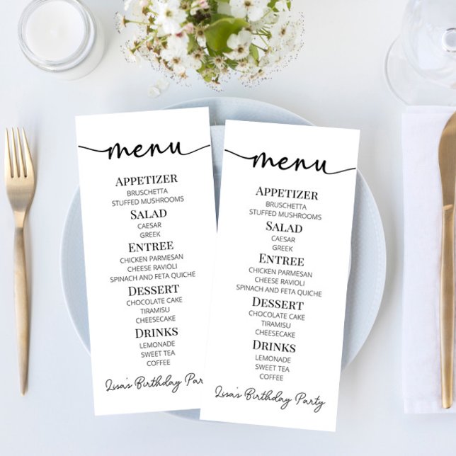 Minimal Minimalist Simple Basic Birthday Party Menu (Creator Uploaded)