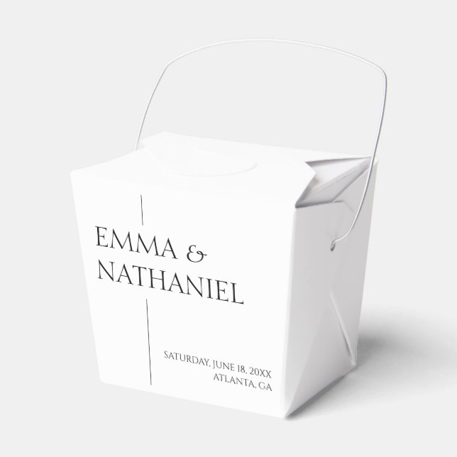 Minimal Minimalist Simple Black White Wedding Favor Box (Front Side)
