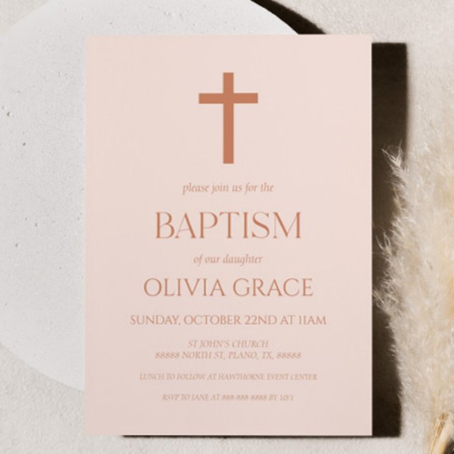 Minimal Minimalist Simple Brown Boho Baptism Invitation (Creator Uploaded)
