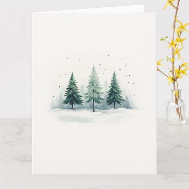 Minimal Misty Evergreen Forest Christmas Card (Yellow Flower)