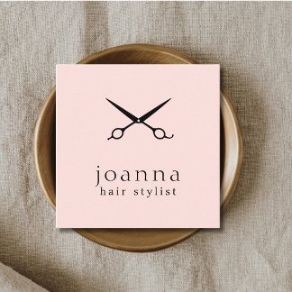 Minimal Misty Rose Black Scissors Hair Stylist Square Business Card