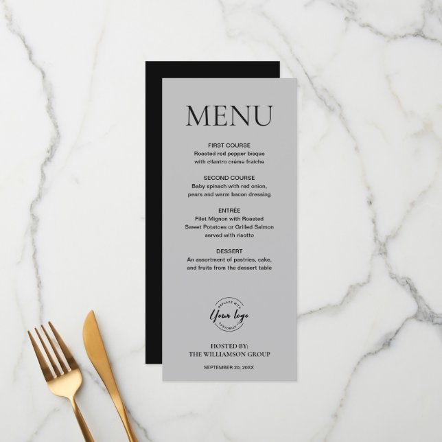 Minimal Mod Grey Black Corporate event logo Custom Menu (Front/Back In Situ)