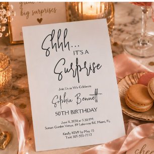 Minimal Moden Surprise Party Script 50th Birthday Invitation