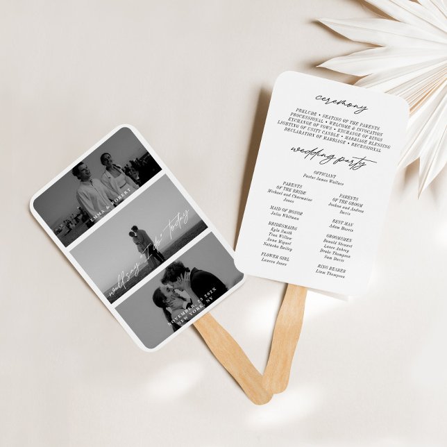 Minimal Modern 3 Photo Wedding Program Fans  (Minimal Modern 3 Photo Wedding Program Fans)