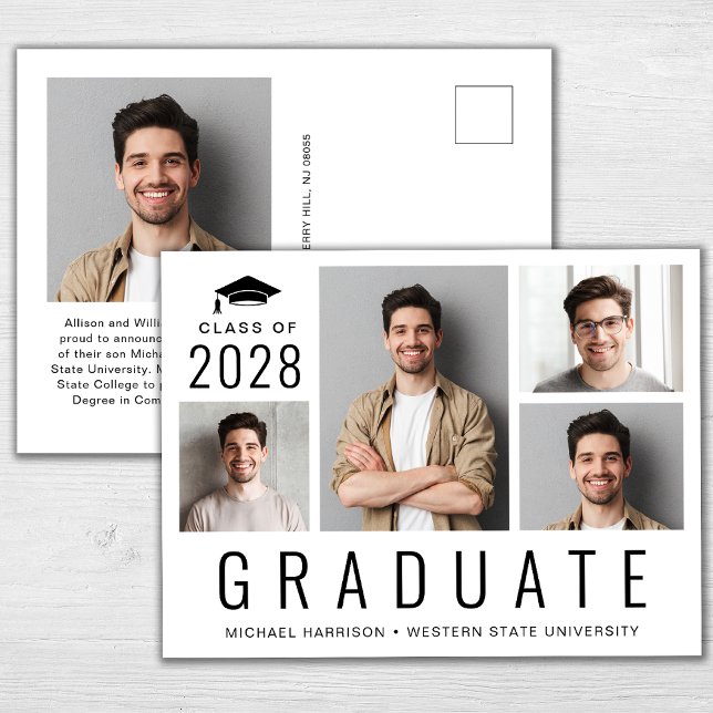 Minimal Modern 5 Photo Collage Graduation Announcement Postcard (Creator Uploaded)