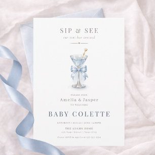 Minimal Modern A Tini One Blue Boy Sip & See Invitation