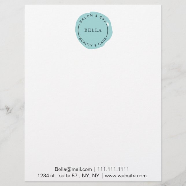 Minimal Modern Aqua Salon and Spa Letterhead (Front)