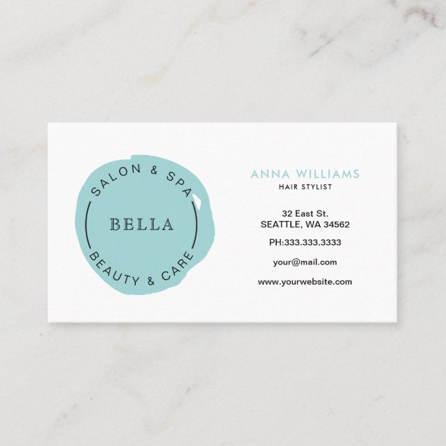 Minimal Modern Aqua Salon and Spa Loyalty Card (Front)