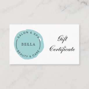 Minimal Modern Aqua Salon Spa Gift Certificate