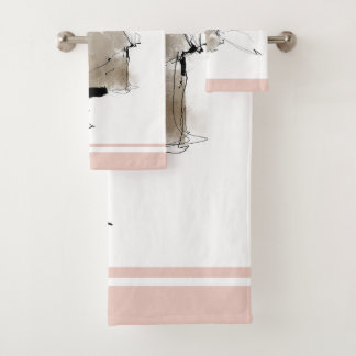 Minimal modern art style white grey pink bath towel set