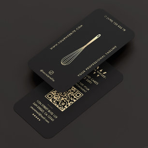Minimal Modern Baker Caterer Black Faux Gold Whisk Business Card