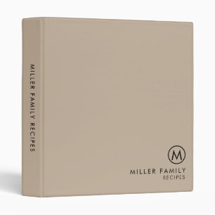 Minimal Modern Beige Family Monogram Recipe Binder