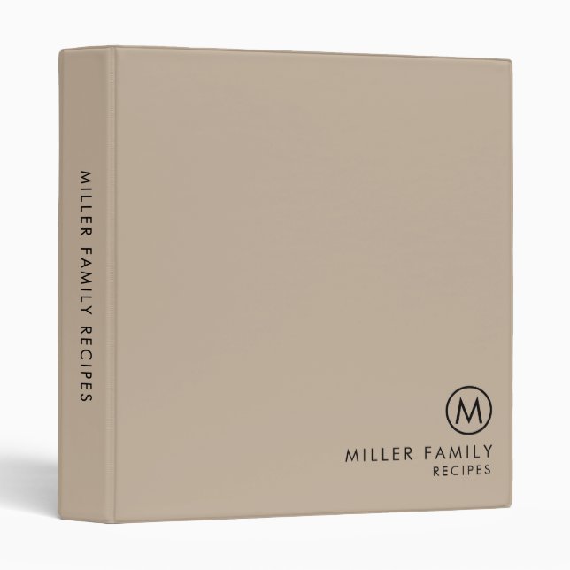 Minimal Modern Beige Family Monogram Recipe Binder (Front/Spine)