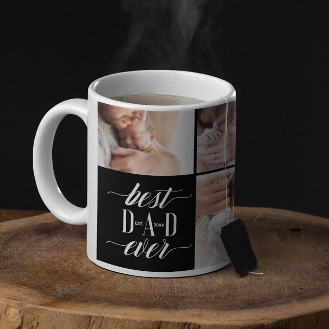 Minimal Modern Best Dad Ever Script Photo Collage Coffee Mug (Creator Uploaded)