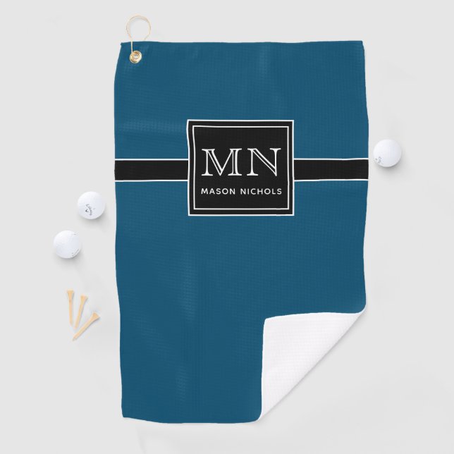 Minimal, Modern Black and Teal Monogrammed Golf Towel (InSitu)