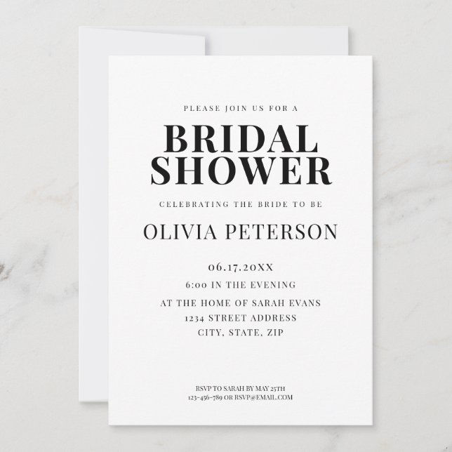 Minimal Modern Black and White Bridal Shower Invitation (Front)