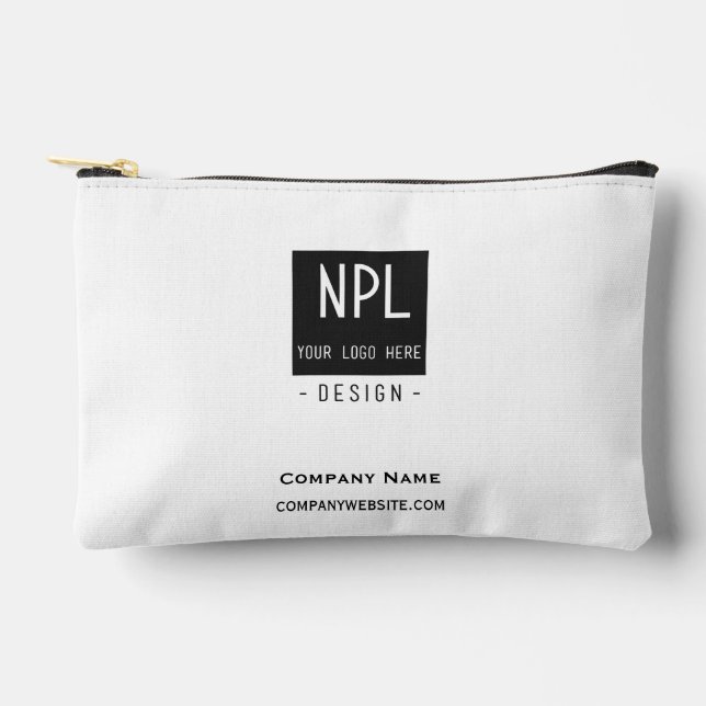 Minimal, Modern Black and White Company or Name Accessory Pouch (Front)