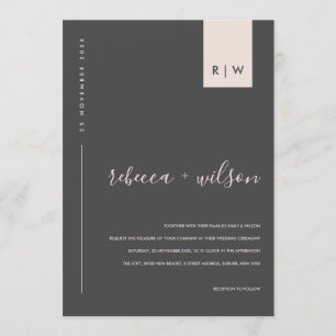 MINIMAL MODERN BLACK BLUSH PINK TYPOGRAPHY WEDDING INVITATION